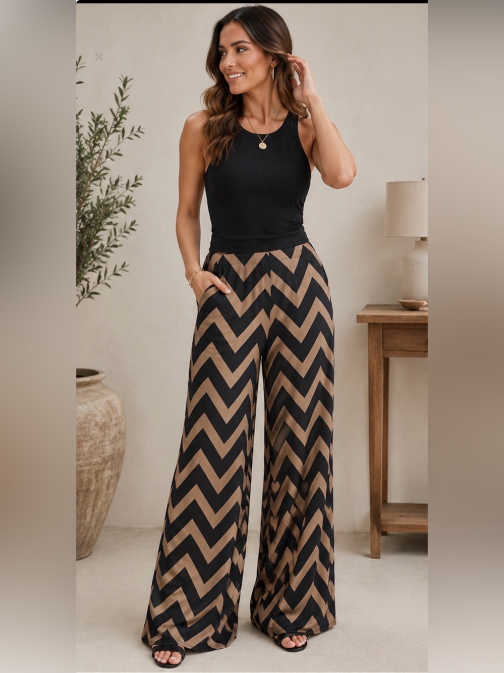3X Chevron Palazzo Pants Boho Wide Leg Lounge Resort Vacation Pants Plus Size